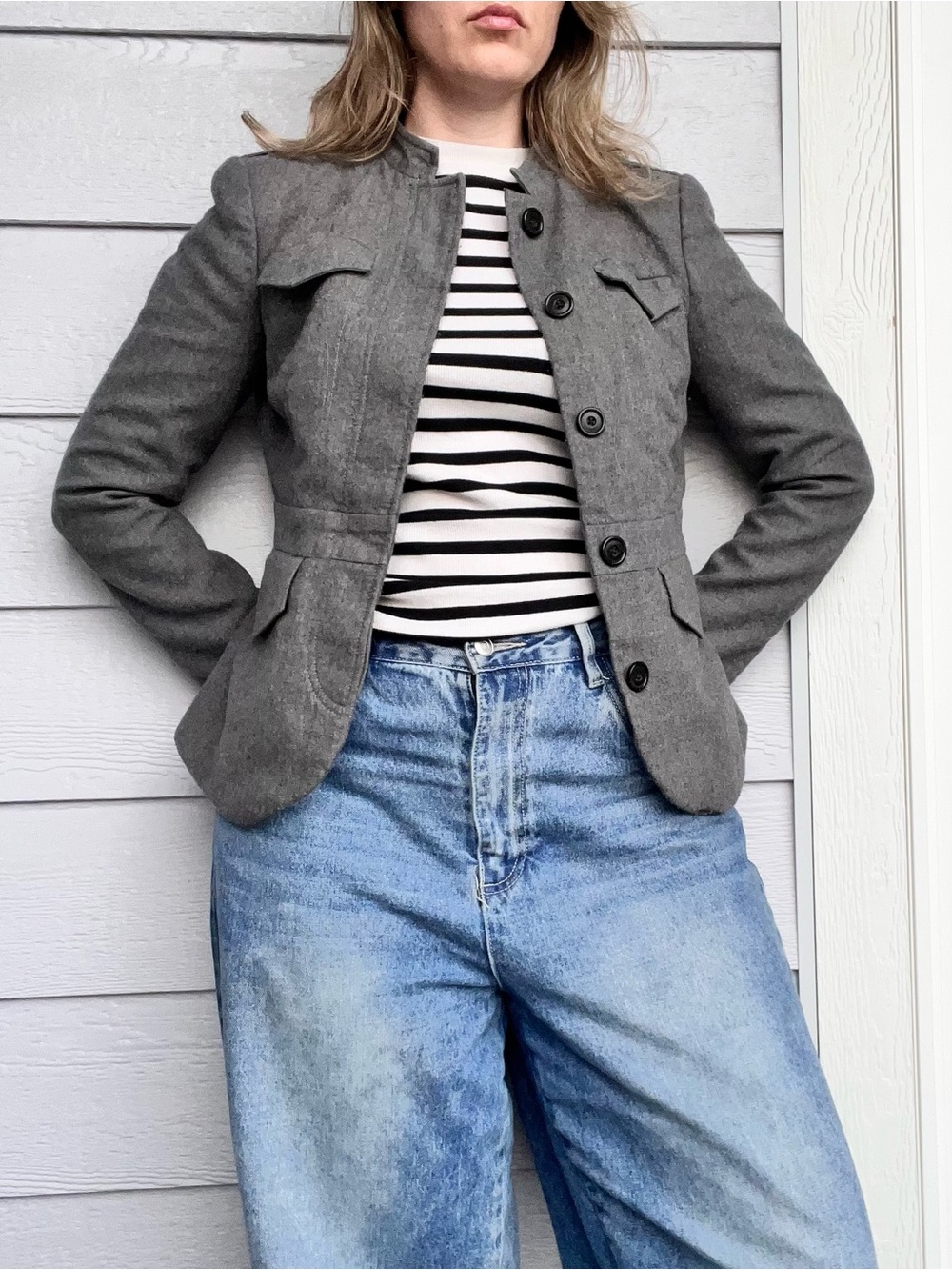 Gray Banana Republic Military-Inspired Women's Wool Blend Jacket